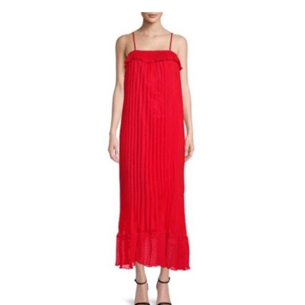 Free Generation Red Pleated Babydoll Midi Dress NWT